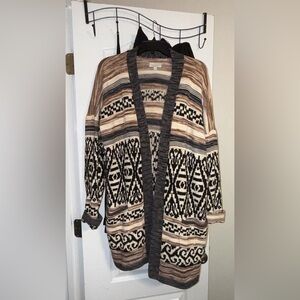 Lucky Brand Women's Striped Geometric Cardigan - Black, Brown, Cream